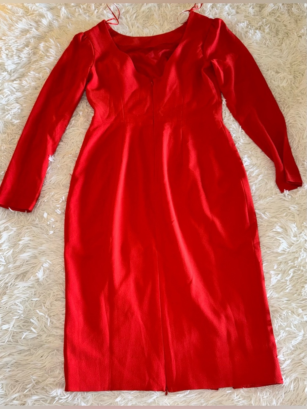 NEW Dress The Population Nadia Long Sleeve Scoop Back Poppy Midi Dress Sz M - Picture 6 of 8
